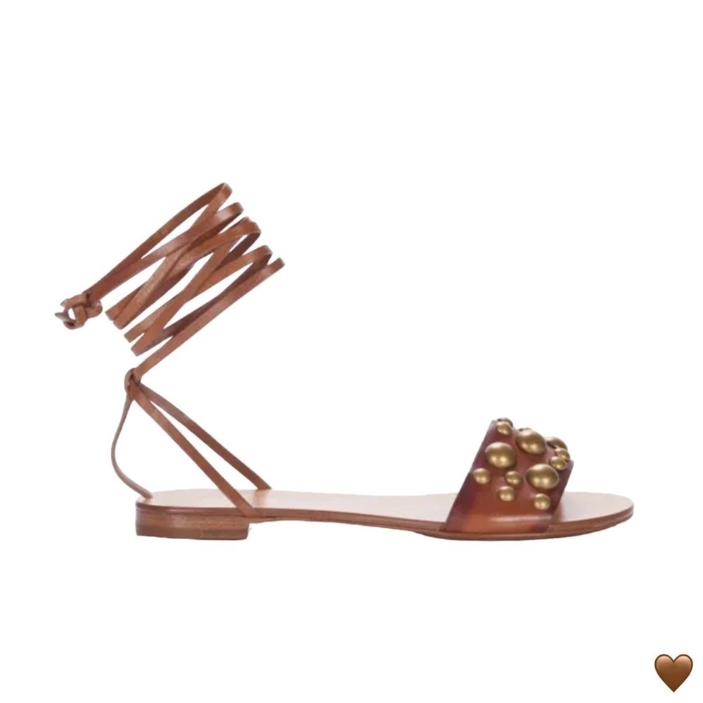 New Michael Kors Collection Mica Studded  Strappy Sandals Brown Leather Size 6.5 - Picture 13 of 13